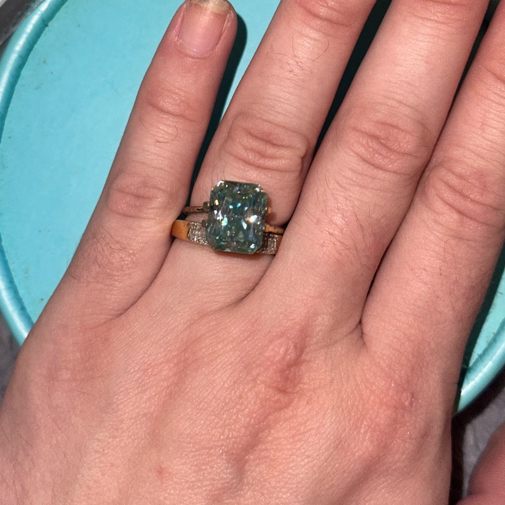 Massive Blue Moissanite Teal Blue Green Diamond Loose Engagement Ring Crazy Fire